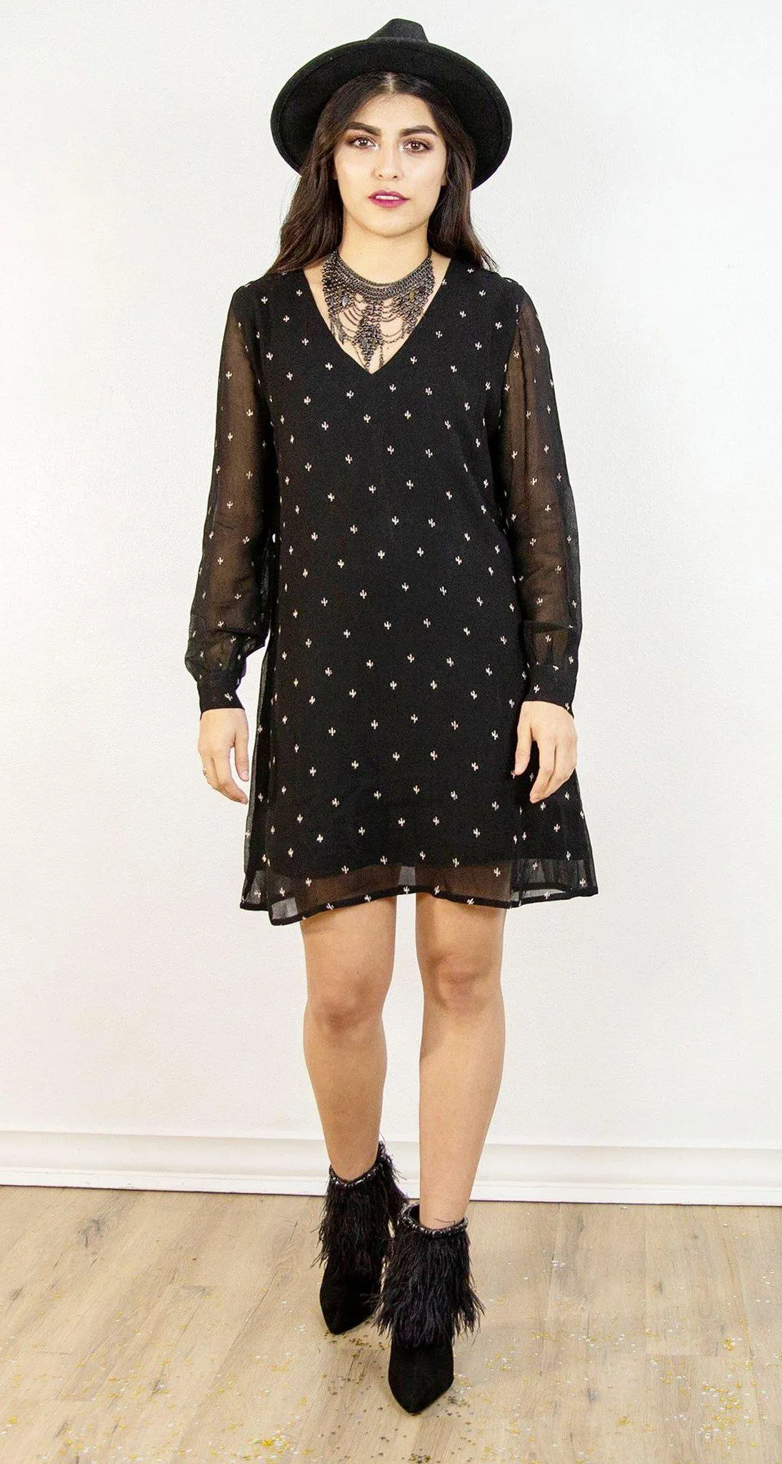 Baby Cacti Shift Dress in Black   Cream