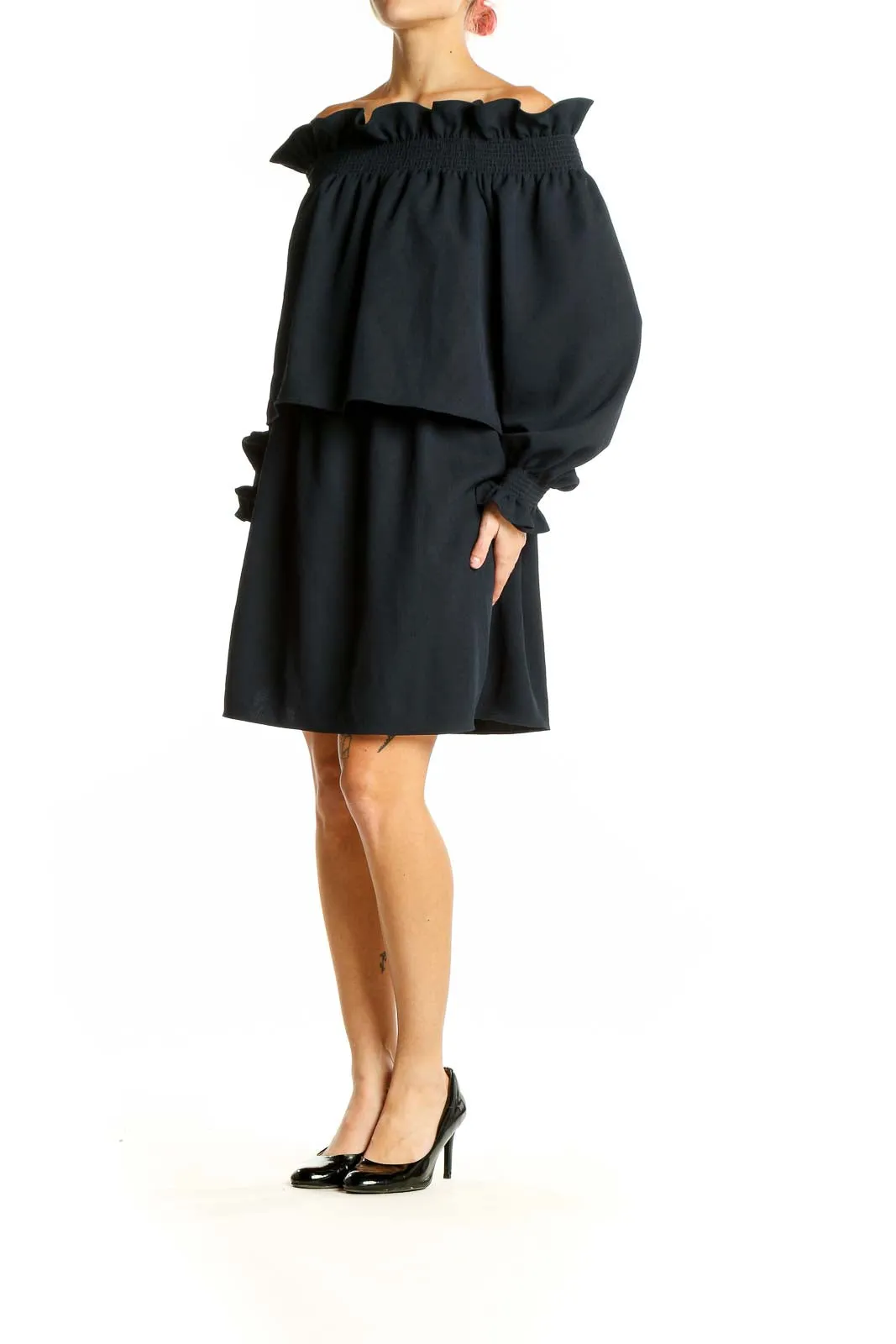Black Off-Shoulder Ruffled Mini Dress