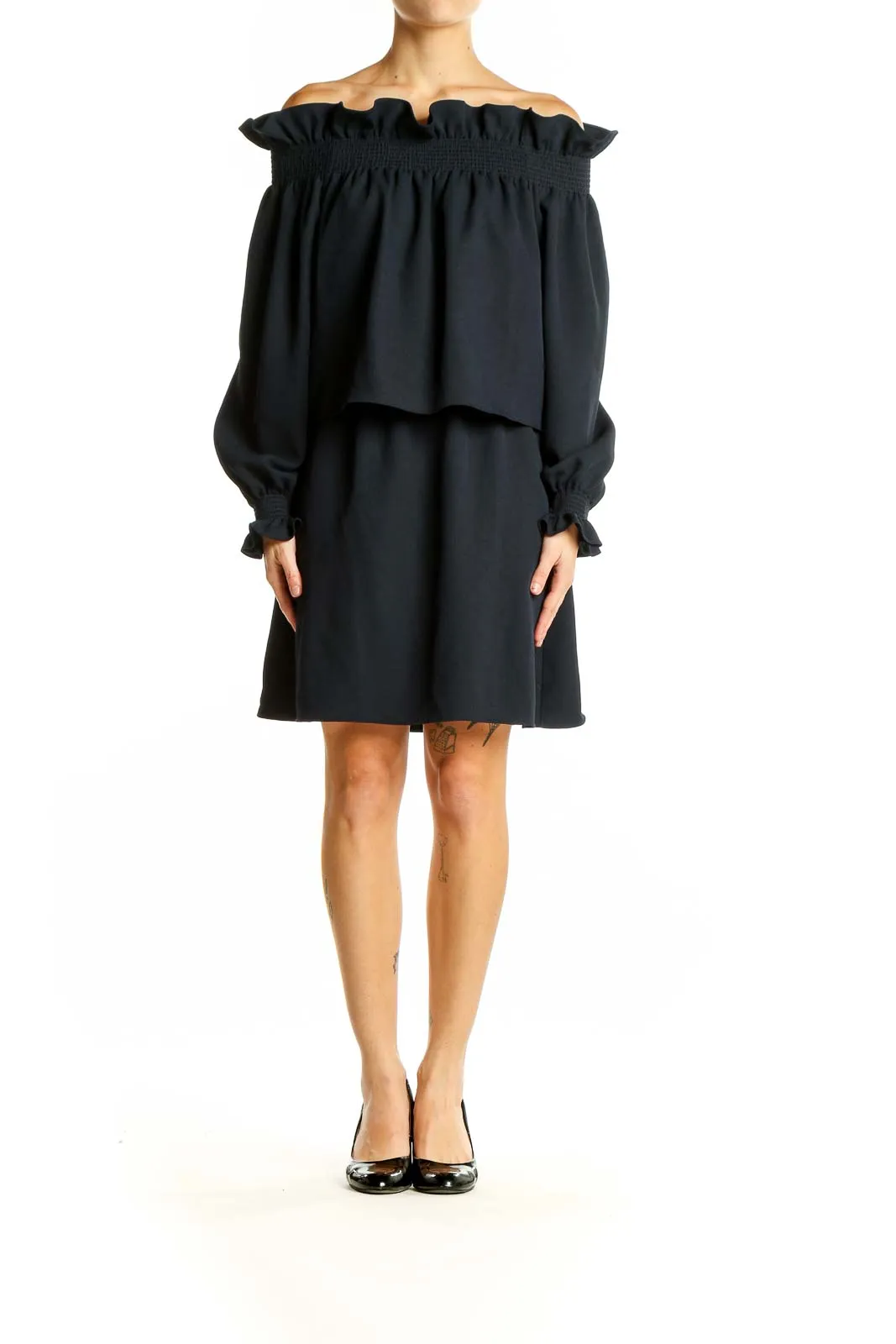 Black Off-Shoulder Ruffled Mini Dress