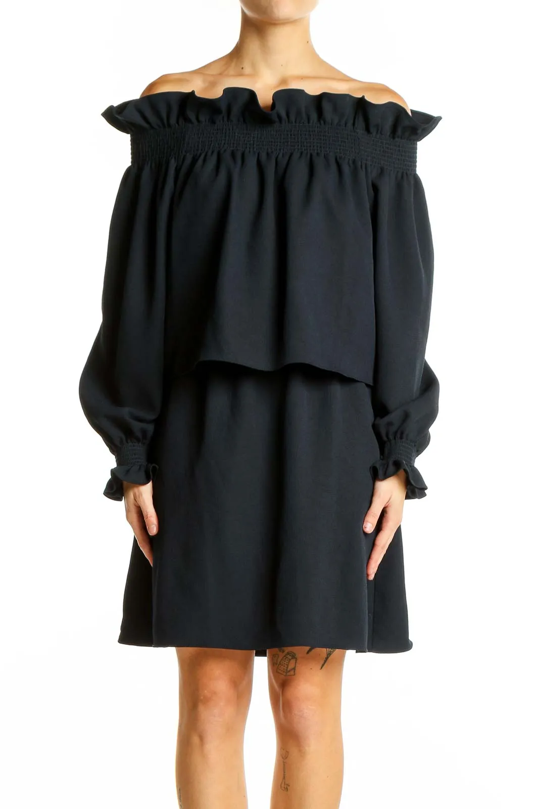 Black Off-Shoulder Ruffled Mini Dress