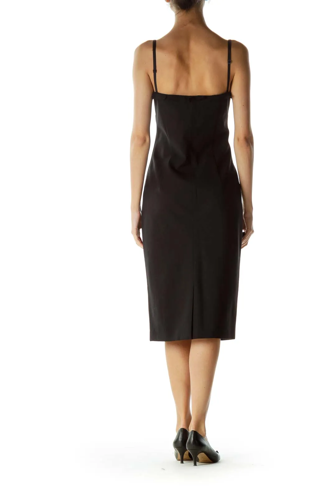 Black Spaghetti Strap Midi Cocktail Dress