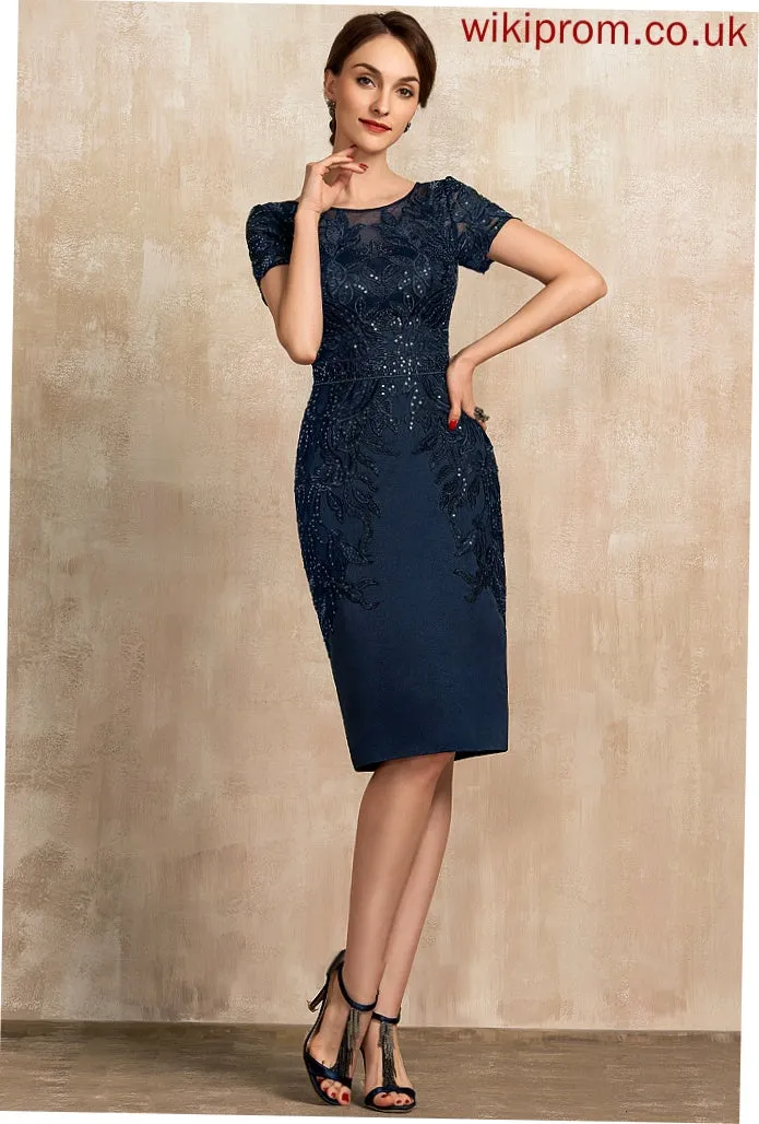 Knee-Length Bride of Lace Mother of the Bride Dresses Scoop Sequins Dress Leah Mother Neck With the Sheath/Column Satin