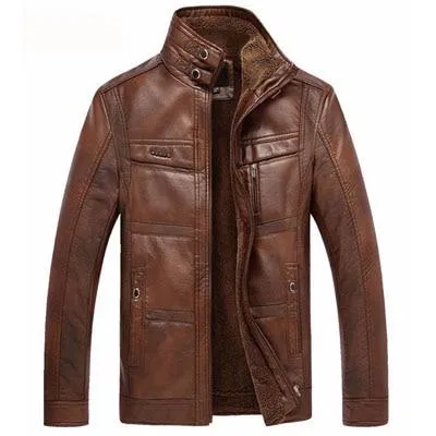 Leather Jacket Men Coats 5XL Brand High Quality PU Outerwear Men Business Winter Faux Fur Male Jacket Fleece
