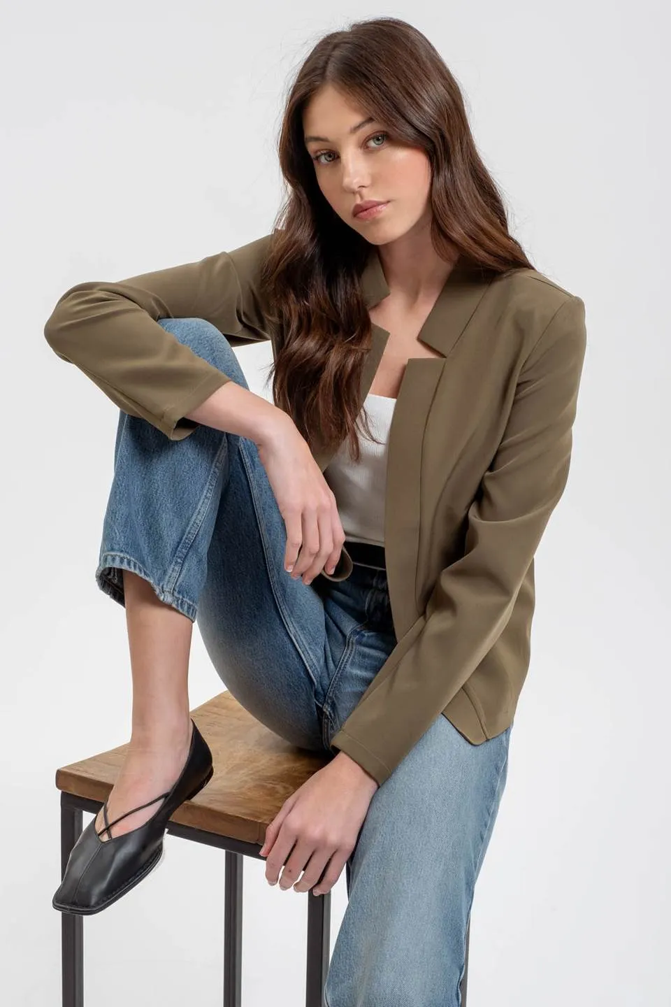 NOTCH COLLAR LONG SLEEVE BLAZER