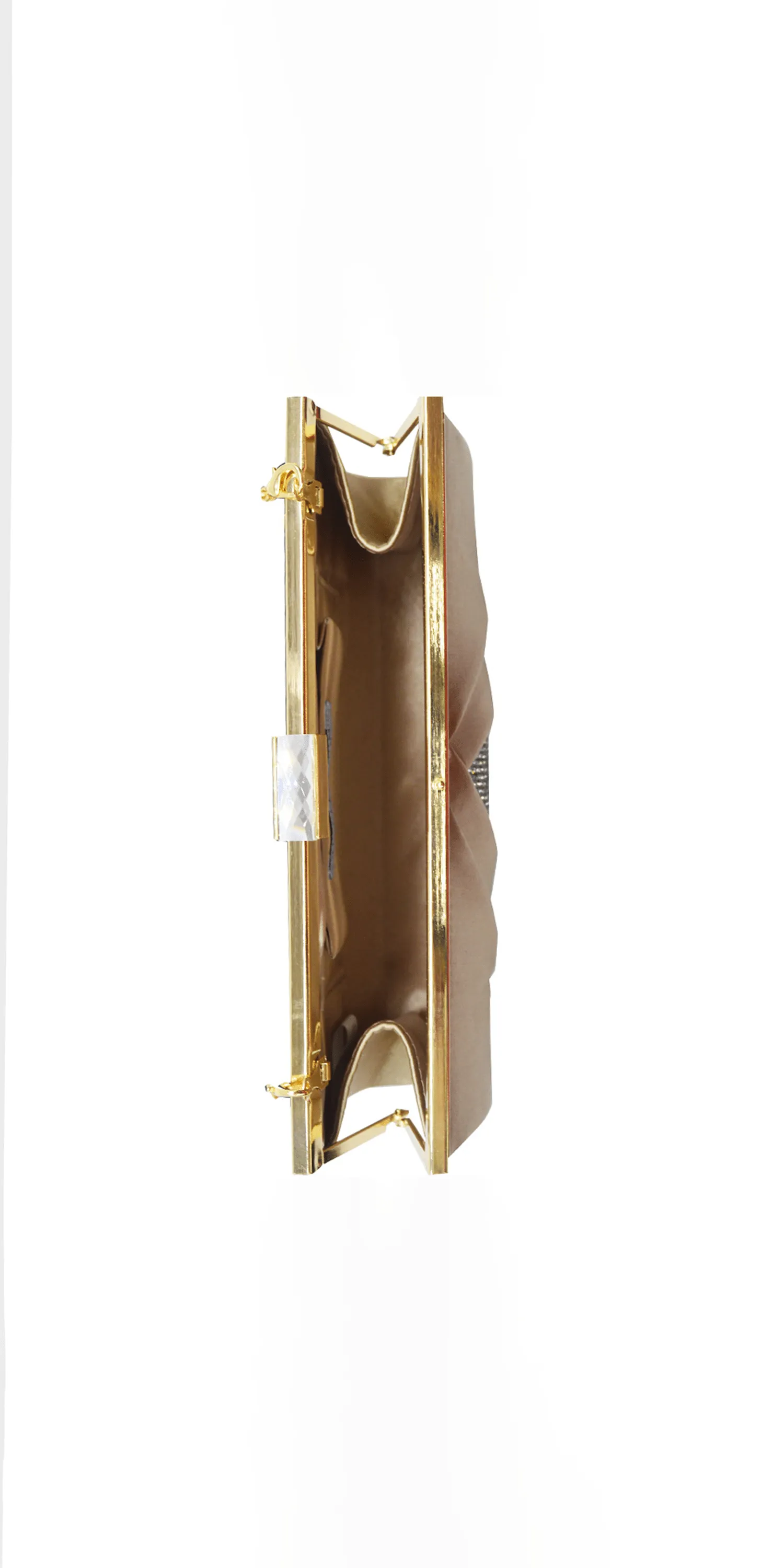 Pleated Satin Handbag with Rhinestone Detail