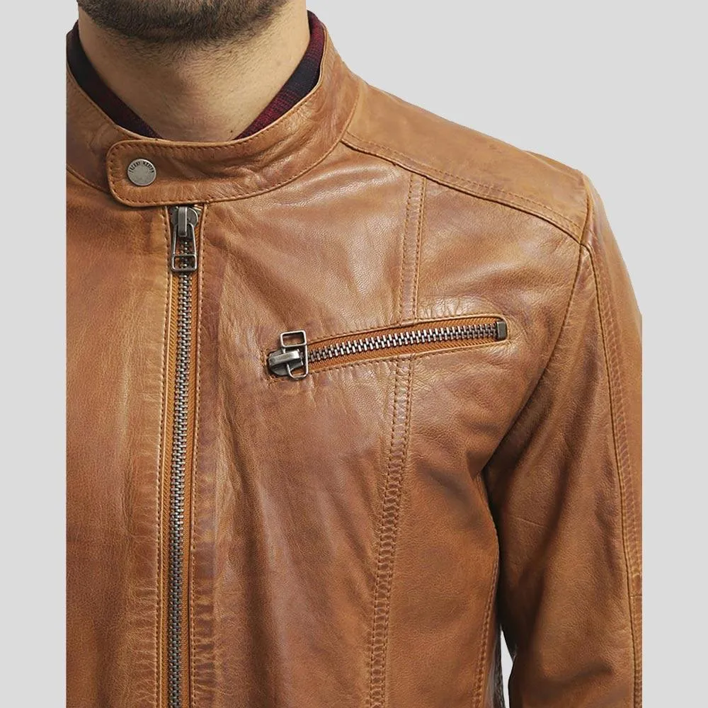 Ricardi Brown Leather Racer Jacket