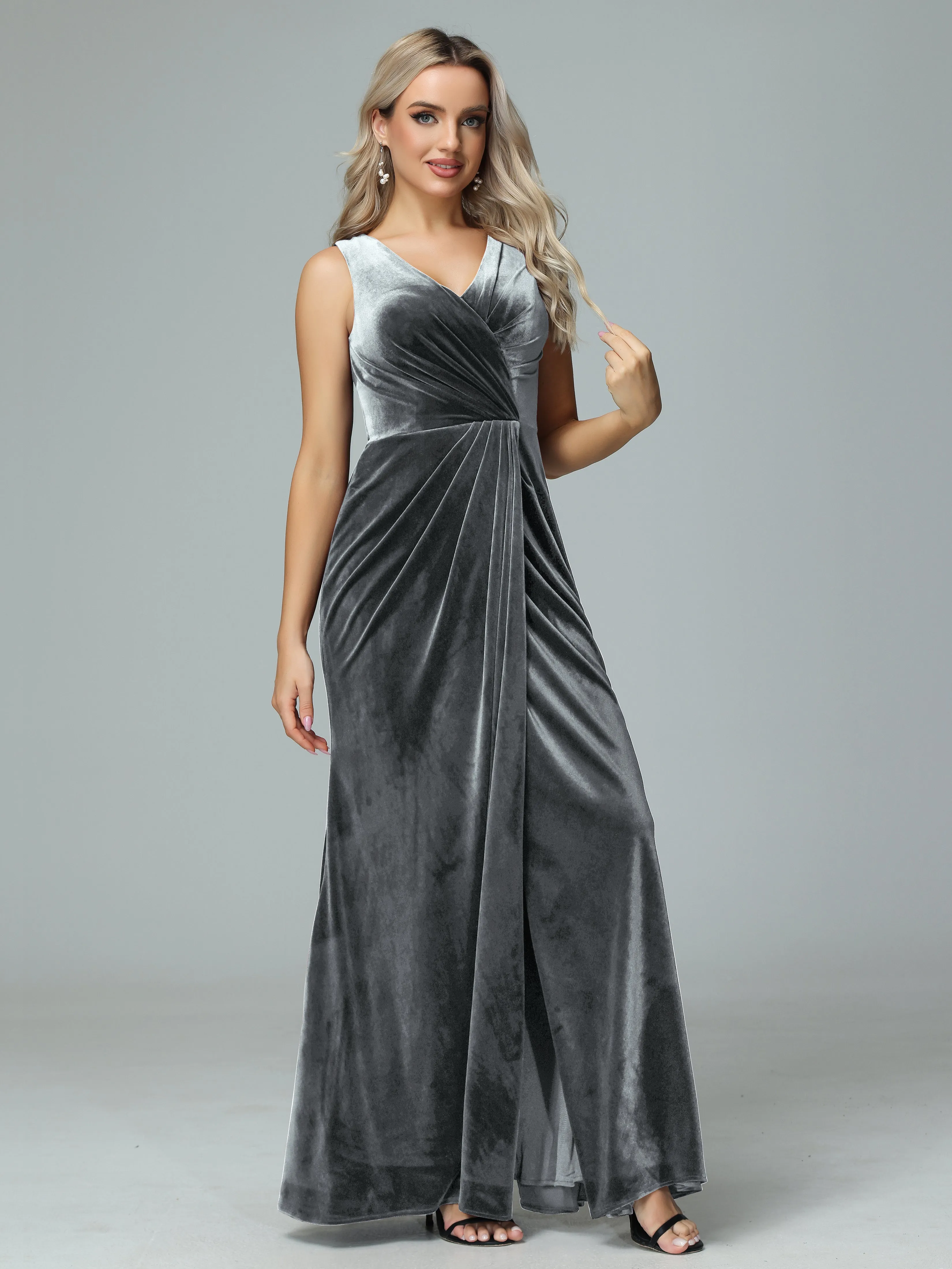 Sheath V-neck Velvet Formal Bridesmaid Dresses