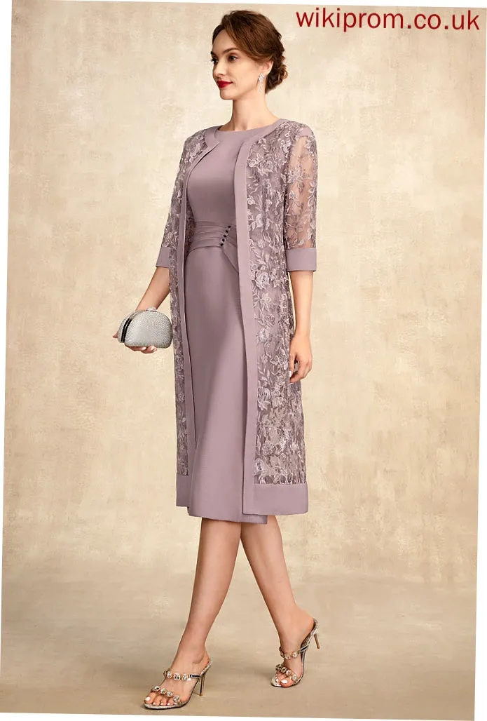 Sheath/Column Scoop With Dress Ruffle Mother of the Bride Dresses Knee-Length Aubrie Sequins Chiffon Bride Neck the of Mother