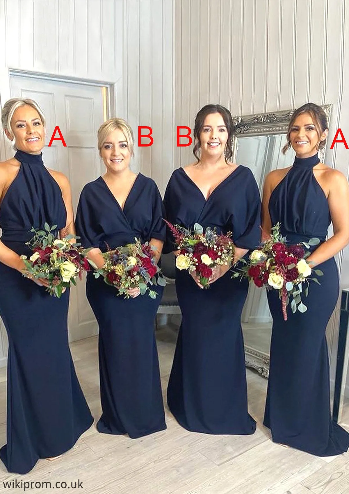 Sheath/Column Sleeveless Long/Floor-Length Satin Bridesmaid Dresses With Pleated Sara SWKP0025394