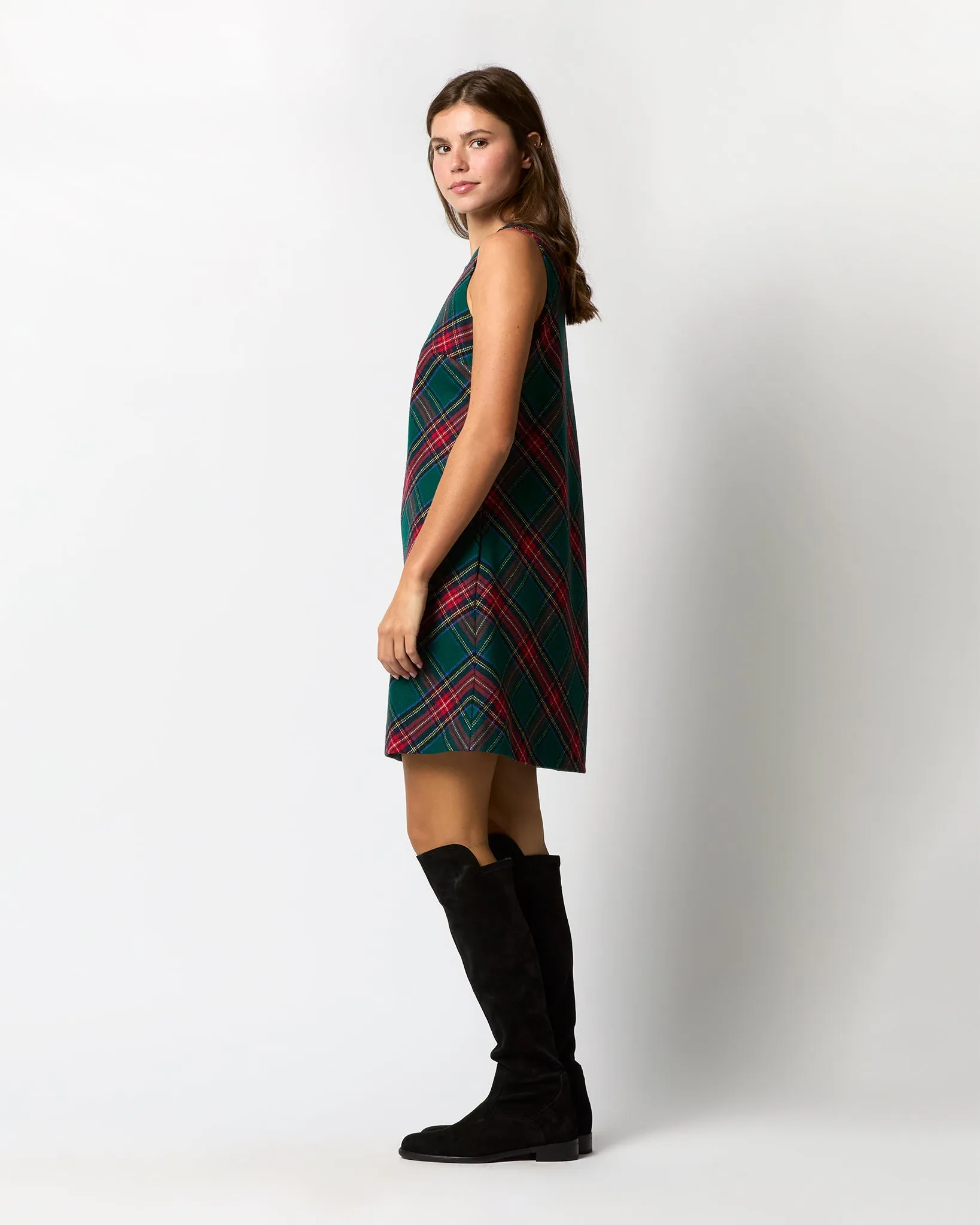 Susy Shift Dress in Green/Red Royal Stewart Tartan Wool