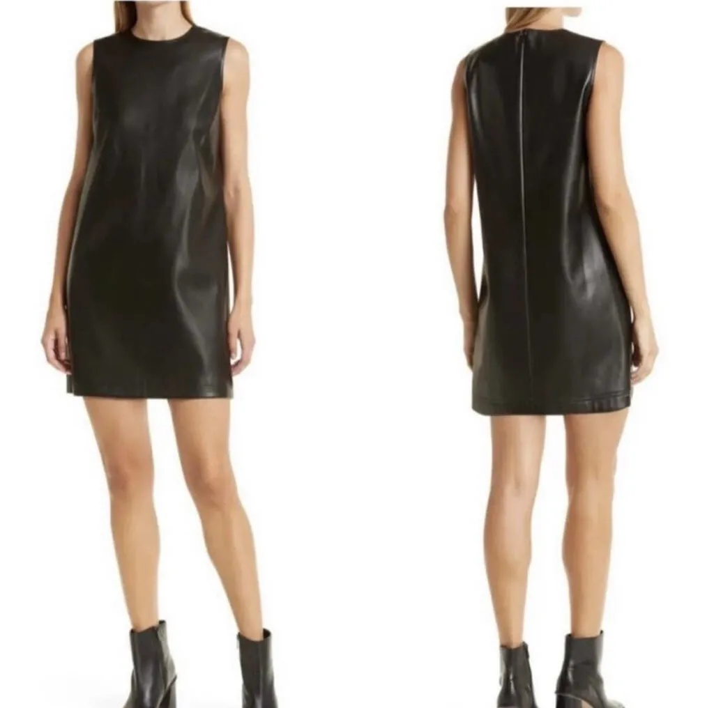 Theory Black Leather Shift Dress - Size 2