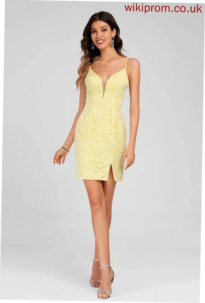 V-neck Janiya Homecoming Dresses Lace Sheath/Column Short/Mini Homecoming Dress