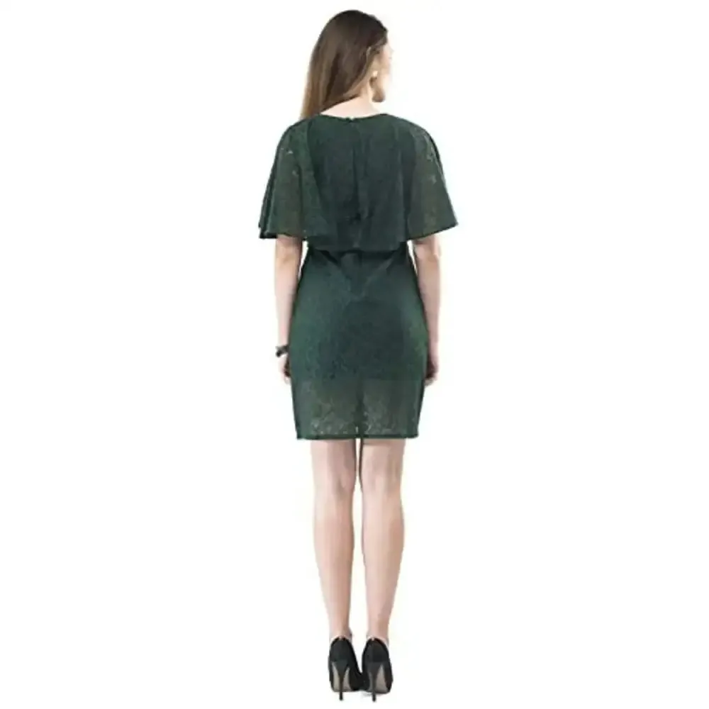 VM Green Cotton Floral Lace Cape Midi Dress for Women (vm131)